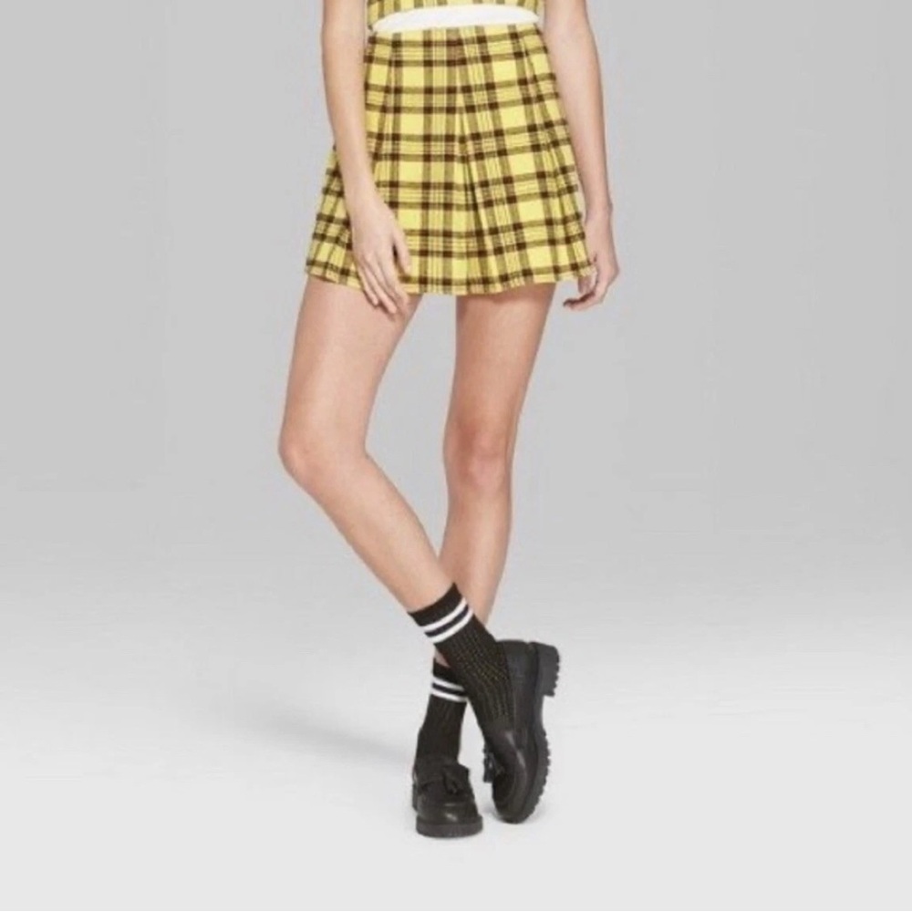 Wild Fable Yellow Black Plaid Schoolgirl Skort Skirt Large